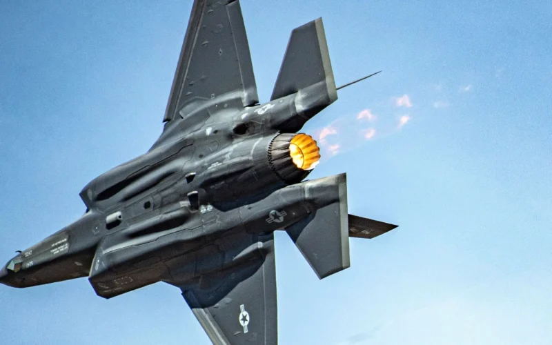 Maj. Kristin Wolfe, F-35A Lightning II Demonstration Team commander, performs an aerial maneuver during the Reno Air Races in Reno, Nev., Sept. 19, 2021. (US Air Force)