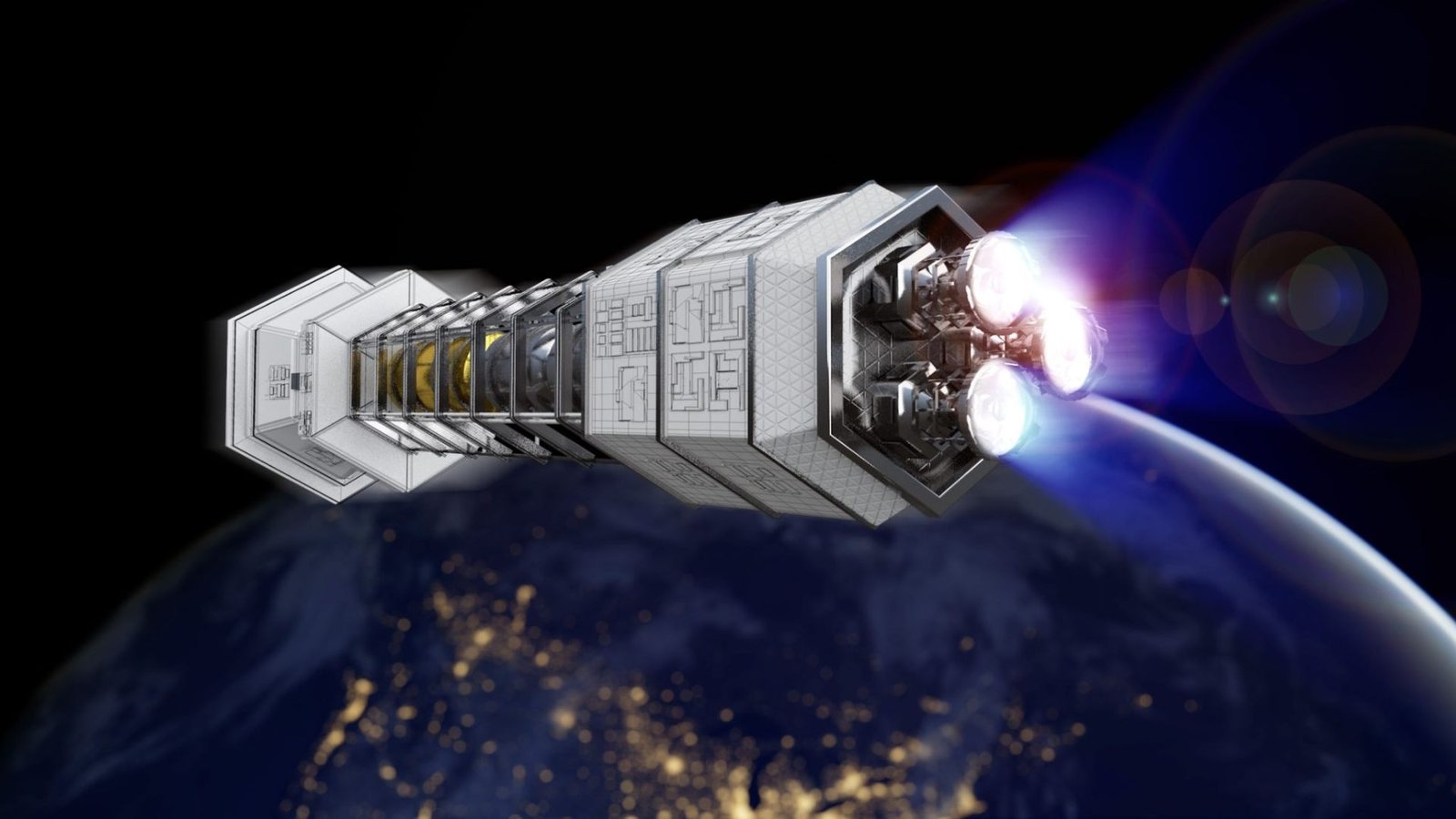 Conceptual rendering of a space nuclear reactor.