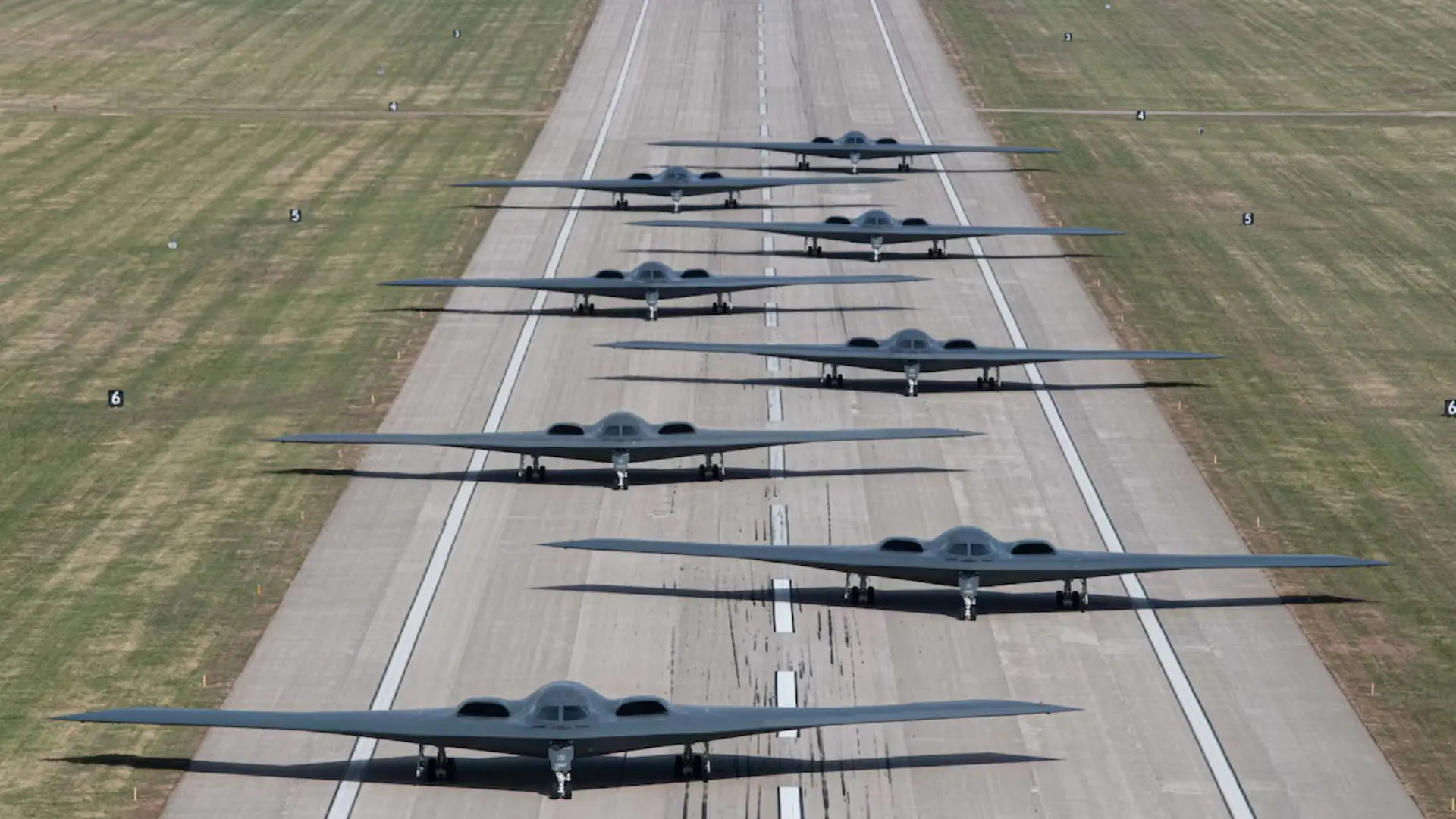 B-2 Spirit stealth bombers assigned to Whiteman Air Force Base taxi and take-off during exercise Spirit Vigilance on Whiteman Air Force Base on November 7th, 2022.