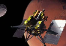 An artist’s concept of JAXA’s MMX spacecraft at Mars. (Image via JAXA)