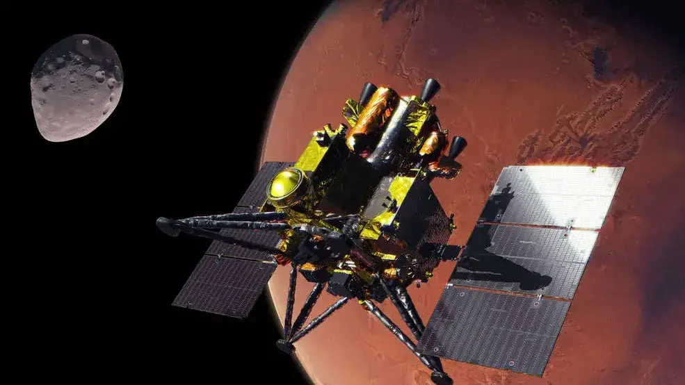 An artist’s concept of JAXA’s MMX spacecraft at Mars. (Image via JAXA)