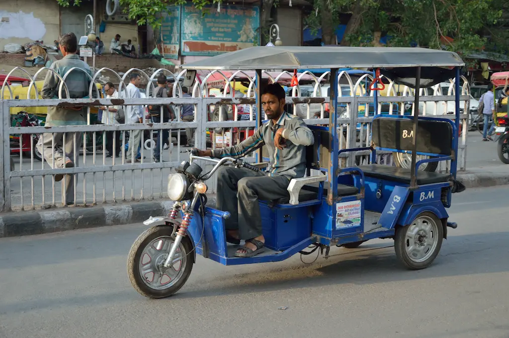 An electric rickshaw in India, where unsecured battery management systems recently exposed a cybersecurity vulnerability.